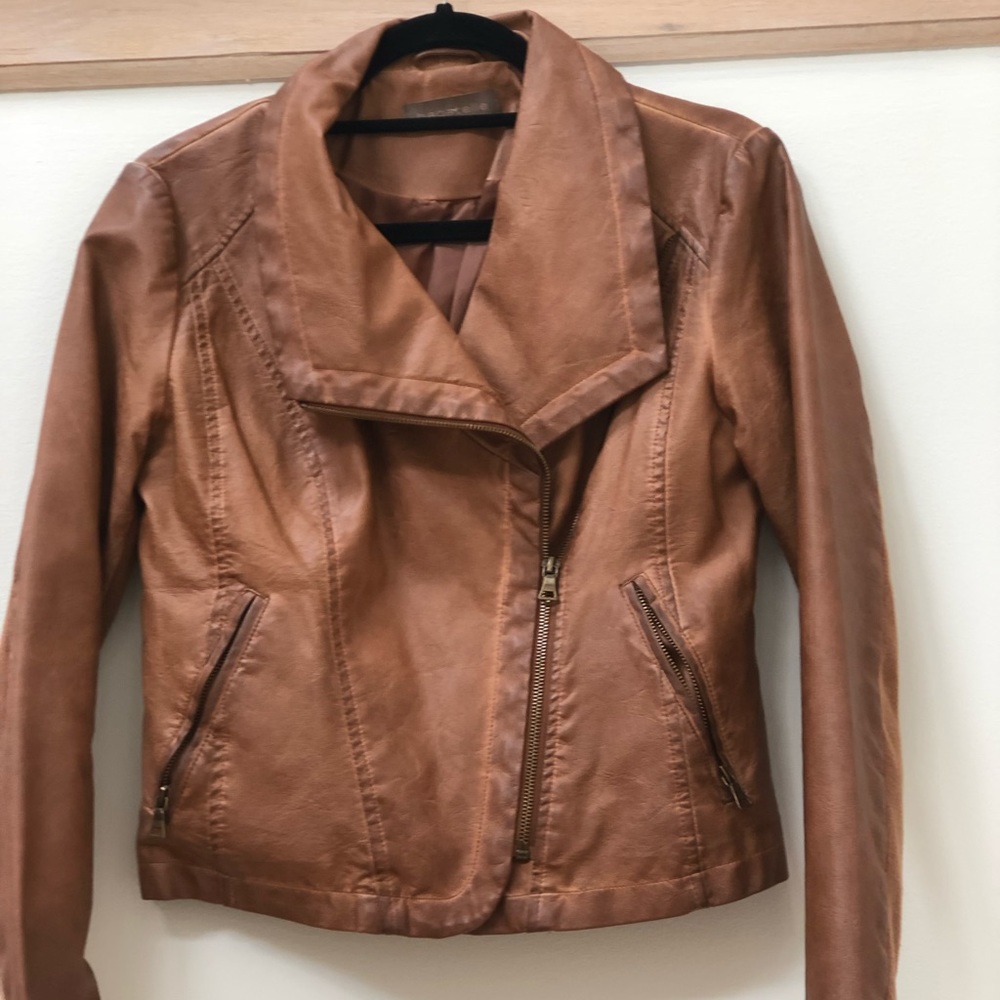 Cognac faux leather jacket